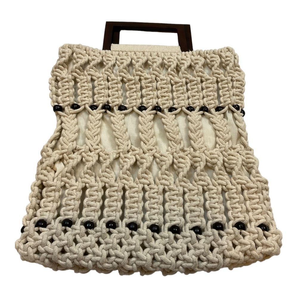 Studio Collection Women’s Plastic Handles Cotton Crochet Macrame Handbag Size M